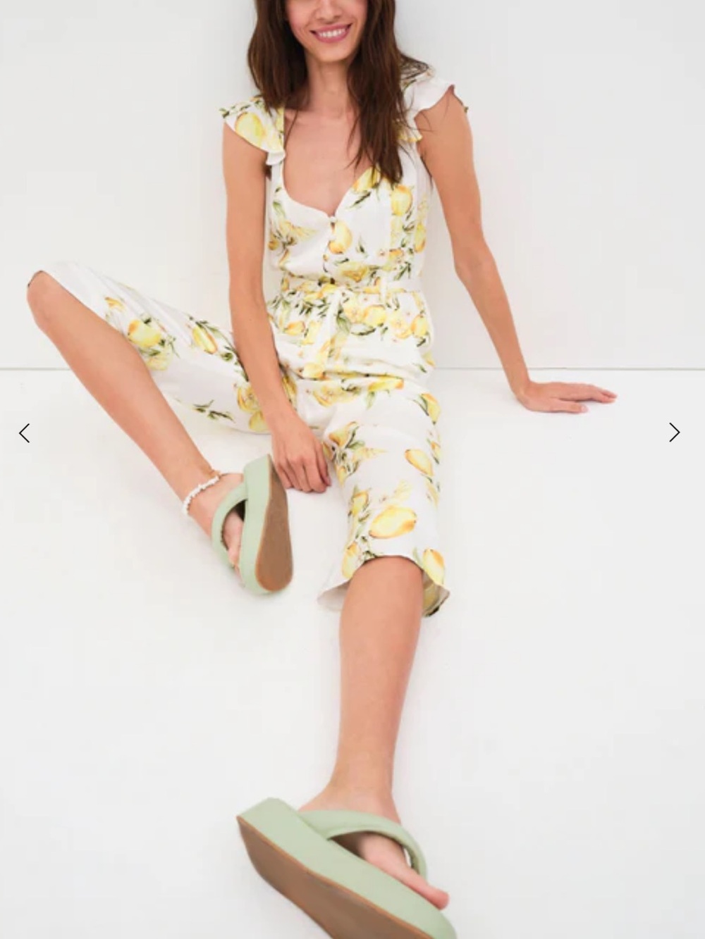 For Love & Lemons White Lemon Print Cropped Jumpsuit